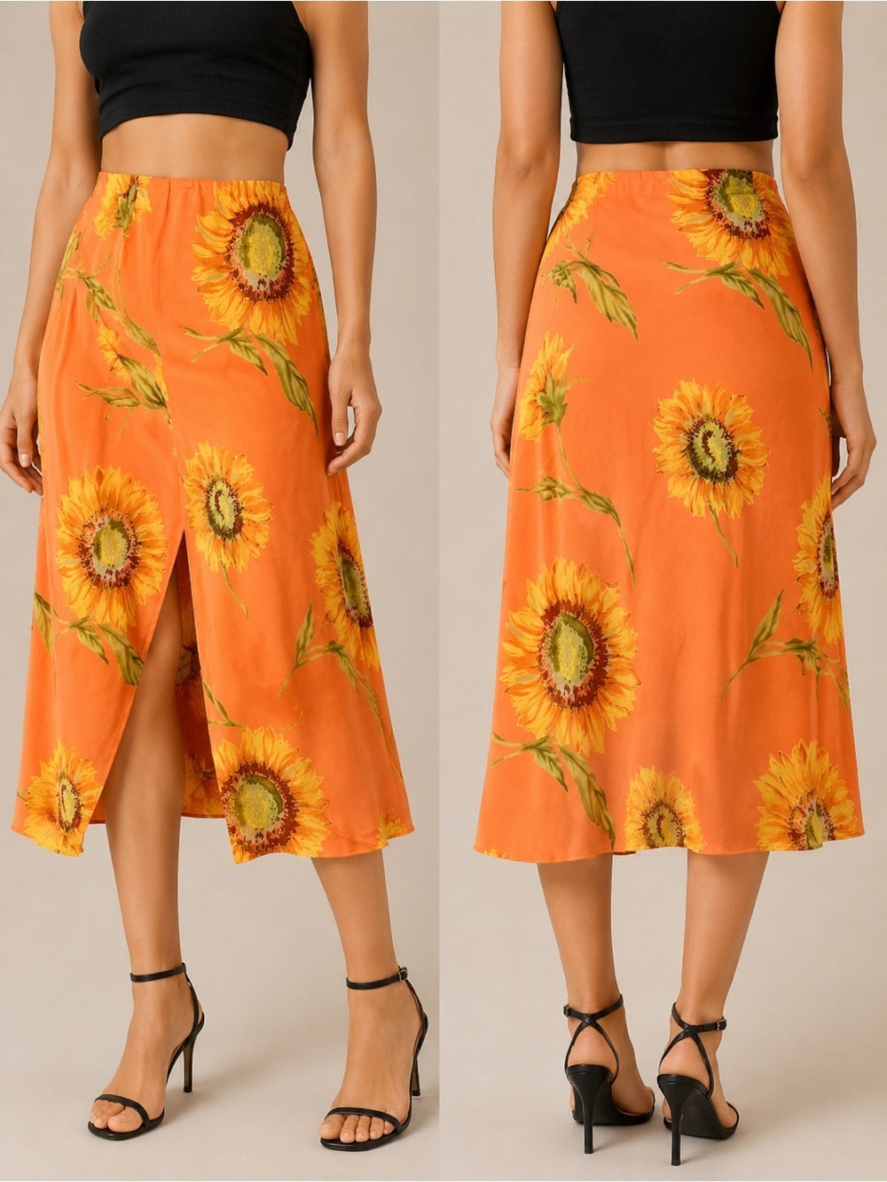 Vintage Sunflower Midi Skirt Size 12 Y2K Floral Cottagecore Made in USA